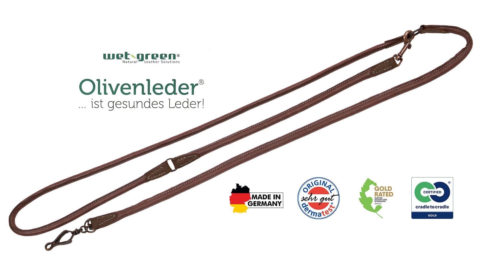 AKAH Olivenleder Umhängeleine rundgenäht - Heidejagd