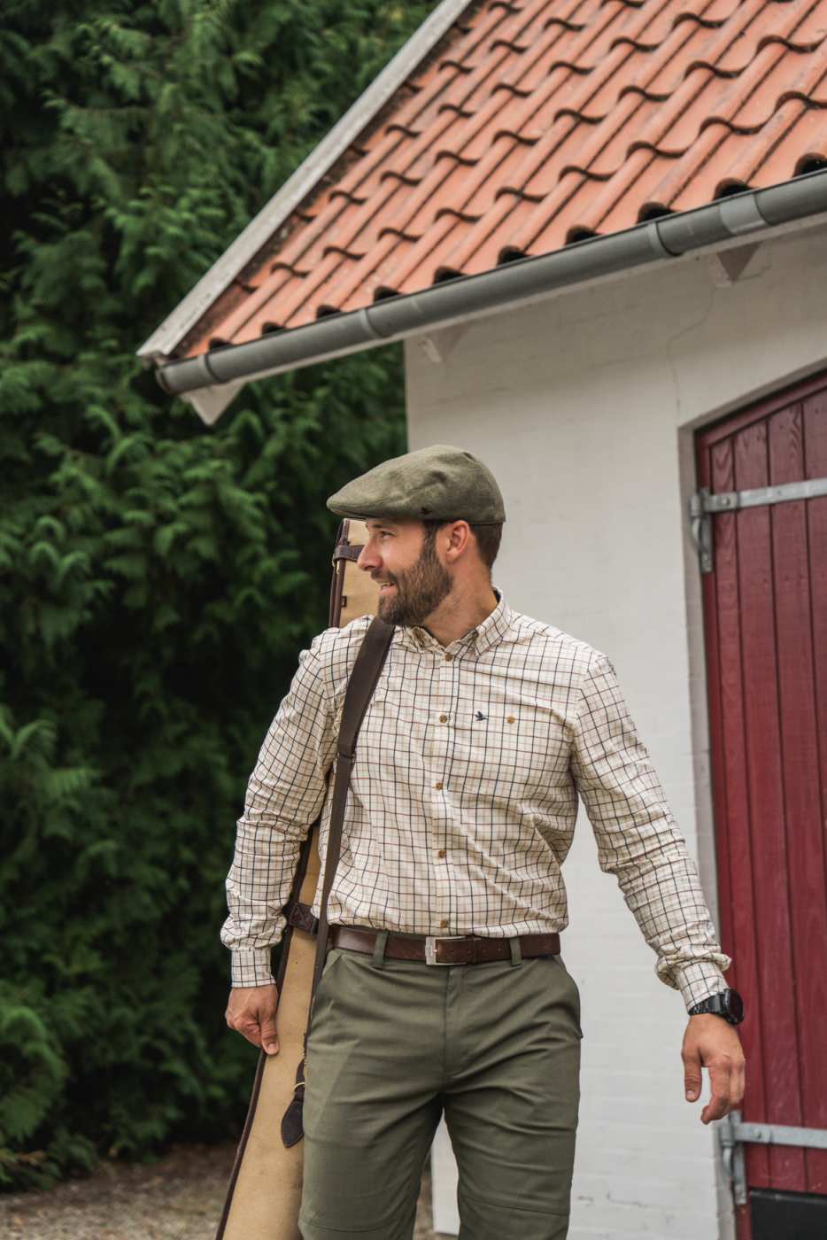 Seeland Herren Jagdhemd Oxford in Grape Leaf/Terracotta Check – Trageansicht