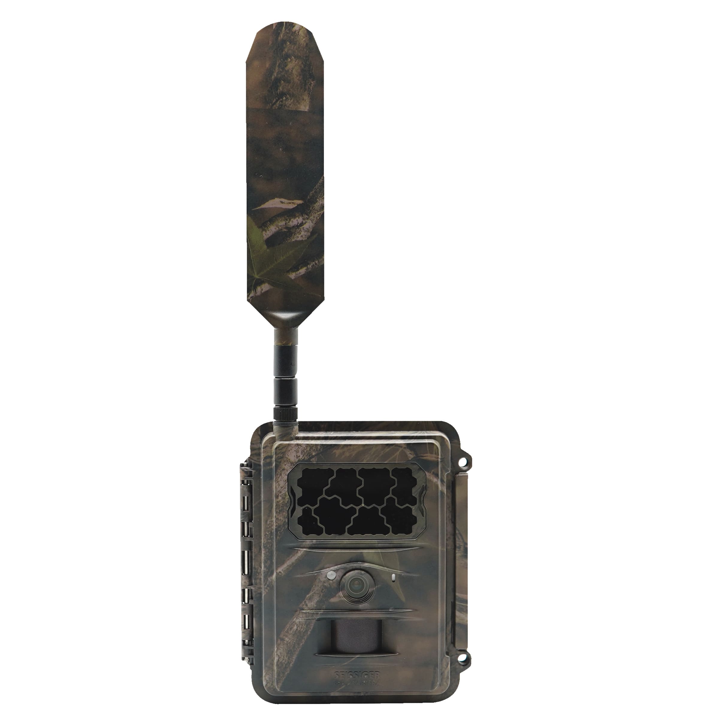 Seissiger Base-Cam LTE SUPERSIM Wildkamera – Frontansicht mit Kamera, Sensor und LTE-Antenne