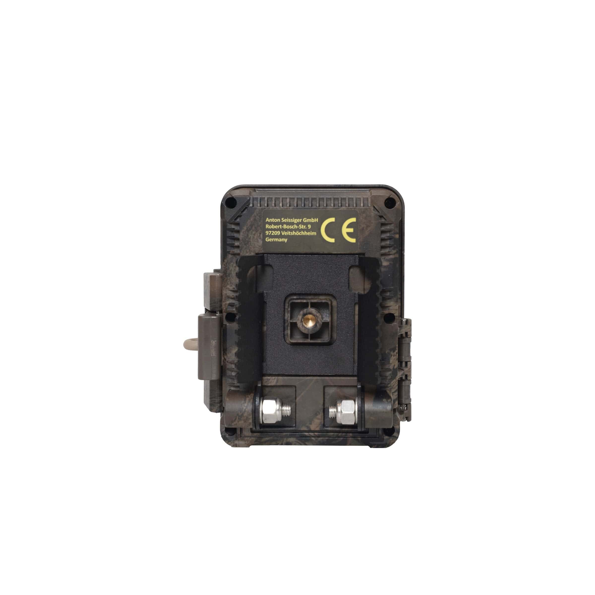 Seissiger Wildkamera Mini-Cam – Rückseite mit Montageaufnahme und Befestigungspunkten