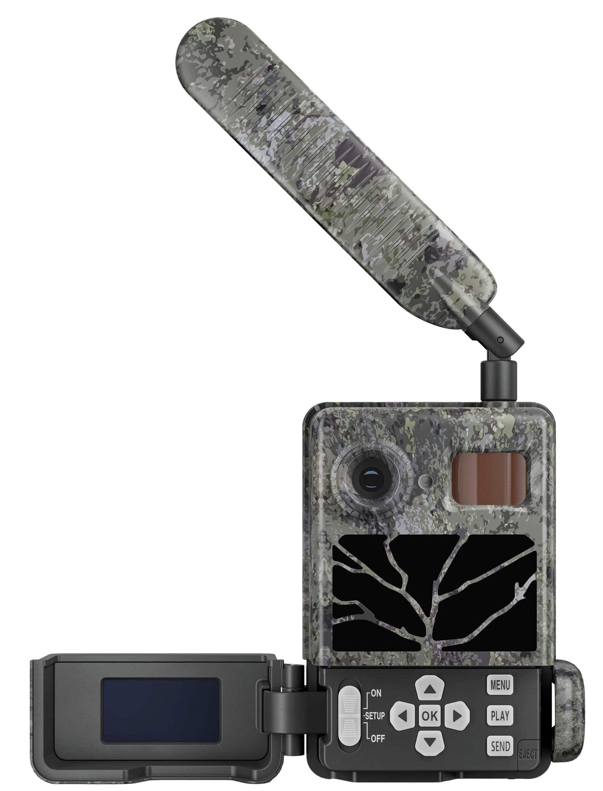 ZEISS Wildkamera Secacam 3 geöffnet – Innenansicht mit Display, Bedientasten und Kameramodul
