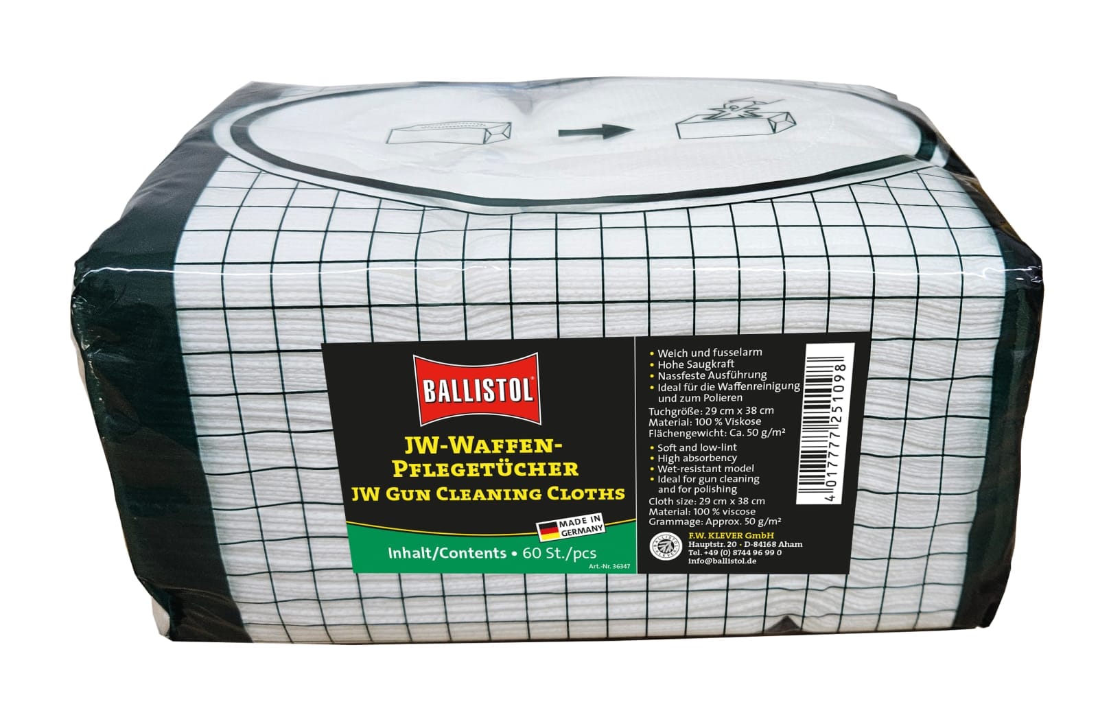 Ballistol Waffenpflegetücher JW 60 Stück - Heidejagd