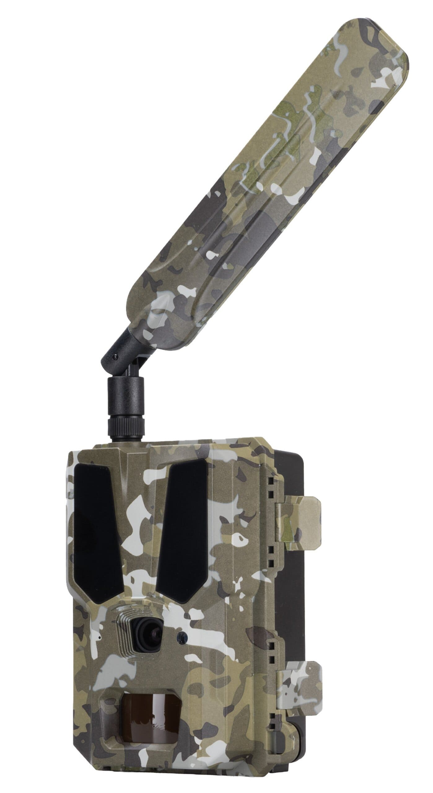 Modernhunter Wildkamera 4G Mini LTE-SIM – seitliche Ansicht im Camouflage-Design mit LTE-Antenne