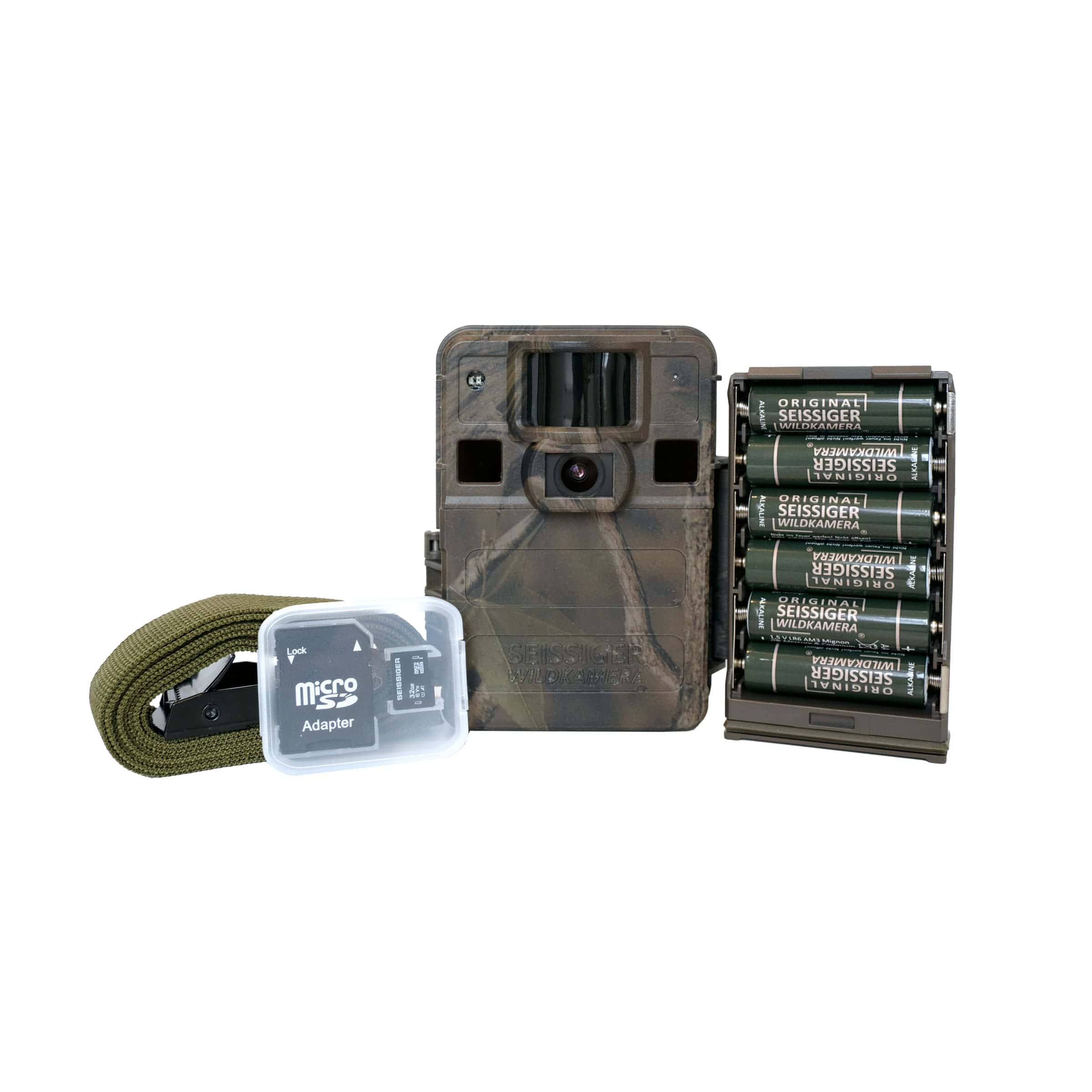 Seissiger Wildkamera Mini-Cam mit Batterien, Speicherkarte, Adapter und Befestigungsgurt